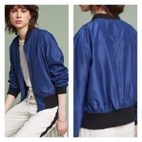 Anthropologie Hei Hei Navy Juneworthy Bomber Jacket - Picture 1 of 9